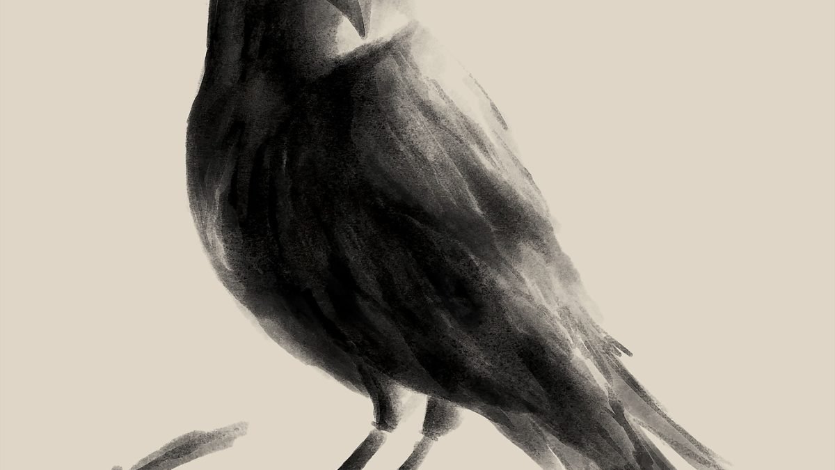 raven watercolor art